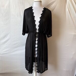 Paperoc Black Sheer Lace Trim Lightweight Delicate Robe XL Sexy Boho Whimsigoth